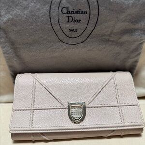 CHRISTIAN DIOR Grained Calfskin Leather Diorama Pochette Clutch Light Pink